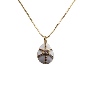 Gold plated copper necklace featuring a white enamel drop pendant with zircon gemstones