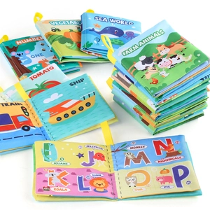 Educational baby cloth book set featuring colorful farm animals and alphabet themes