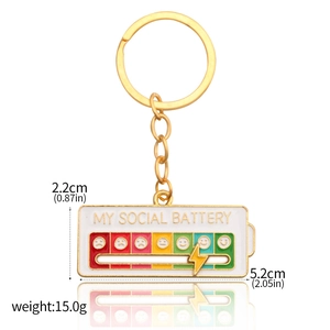 Detailed view of My Social Battery enamel pin with size 5.2cm x 2.2cm and sliding lightning bolt