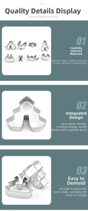 Detail of stainless steel Christmas cookie cutters showing various festive holiday shapes