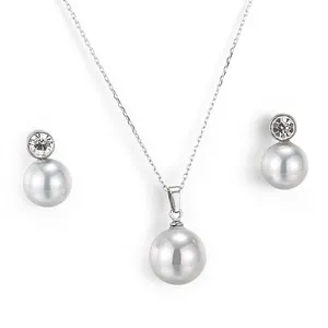 Stainless Steel Shell Artificial Pearl Pendant Necklace And Rhinestone Stud Earrings Elegant Jewelry For Women Fashion Accessory
