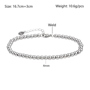 Polished 4mm stainless steel beaded bracelet with lobster clasp and S.Steel tag