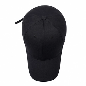 Classic black cotton baseball cap with white side embroidery and adjustable back strap