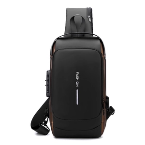 Detail of waterproof chest bag featuring secure 3-digit combination anti-theft lock system