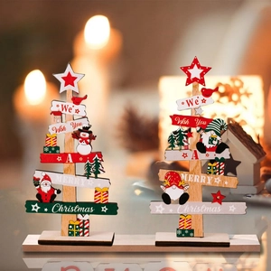 Sapin De Noël Décoration De Bureau En Bois Panneau Merry Christmas Père Noël Bonhomme De Neige Gnome Dessin Animé Maison Bureau