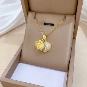 Collana Con Ciondolo A Conchiglia Da Donna Catena In Acciaio Inossidabile Placcato Oro Rame Strass Madreperla