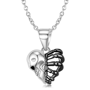 925 Sterling Silver Skull Heart Skeleton Pendant Necklace Gothic Punk Style Silver Jewelry For Unisex Men Women Party Daily Wear