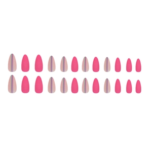 Lot de 24 faux ongles amande mats avec motifs rose vif et rayures colorées