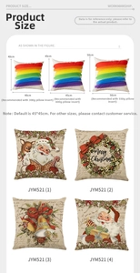 Size chart for Christmas pillow covers showing dimensions from 40cm to 50cm with insert weight