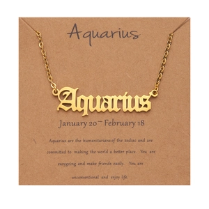 18k gold plated stainless steel Aquarius zodiac necklace with personality card