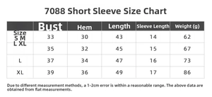 Detailed size chart for quick-dry athletic t-shirt showing S to XL measurements in cm
