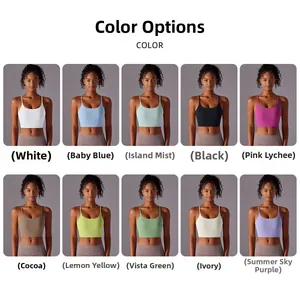 Grid layout showing ten color options for high-impact double-sided nylon sports bras