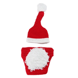 Handmade crochet Christmas baby photo outfit with red Santa hat and diaper cover
