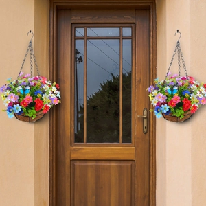 Artificial flower hanging baskets with colorful daisies and butterflies for home decor