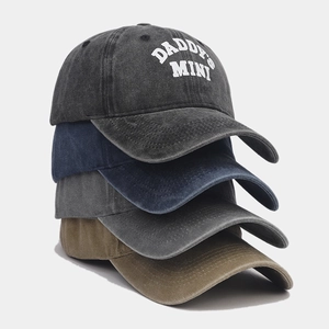 Set of four vintage washed cotton baseball caps with Daddy's Mini embroidery for men