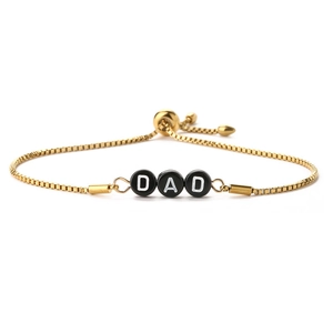 Minimalist 14K gold plated box chain bracelet with DAD letter beads and slider clasp