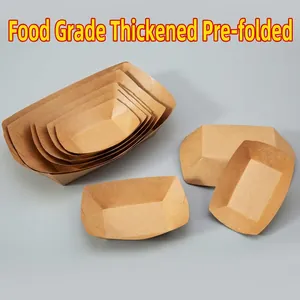Disposable Food Boat Trays Kraft Paper Natural Wood Greaseproof Waterproof Biodegradable Party Picnic BBQ Snack Serving