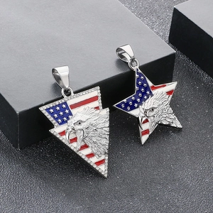Eagle pendant with American flag pattern and crystal inlay on black background