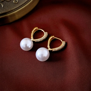 Hollow Heart Dangle Artificial Pearl Earrings Copper Gold Plated With Zircon Silver Earring Post Elegant Jewelry For Women