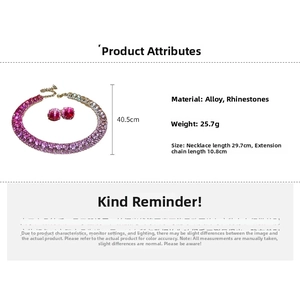 Pink and purple gradient rhinestone necklace and earrings set with 40.5cm length dimensions