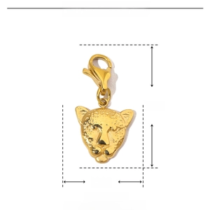 Detailed size parameters of golden leopard head stainless steel pendant with lobster clasp