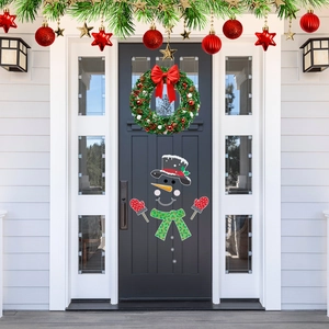 Detailed view of Christmas magnetic garage door sticker featuring a cute snowman and festive decor.