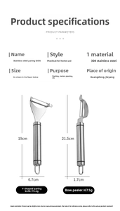 Detailed size chart for Y-shape and I-shape 304 stainless steel kitchen vegetable peelers
