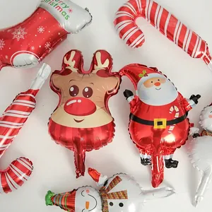 Mignon Dessin Animé Noël Ballon en Film d'Aluminium Père Noël Renne Bonhomme de Neige Forme de Sucre d'Orge Décoration de Fête pour la Maison Enfants Cadeau de Noël