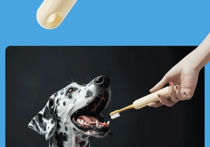 Detail of ergonomic electric pet toothbrush with soft bristles for large dogs dental care