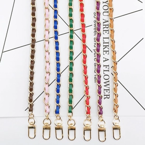 Adjustable woven leather and gold metal chain crossbody phone straps with lobster clasps