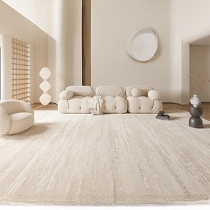Detail of waterproof cream carpet with linear texture in a modern living room setting
