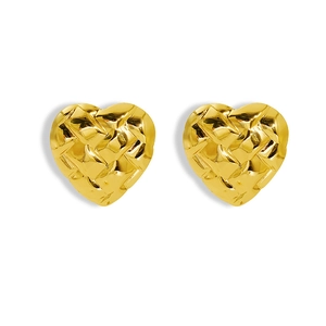 French vintage gold heart earrings with elegant woven texture and polished metallic finish