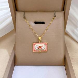 Enamel Heart Pendant Necklace Titanium Steel Rectangular Card Gold Clavicle Chain Elegant Jewelry For Women
