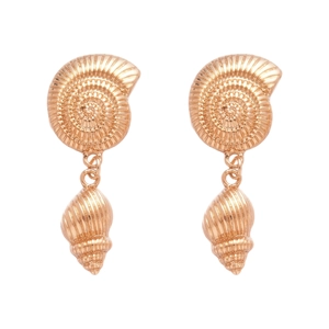 Elegant rose gold drop earrings with nautilus shell and conch sea creature designs