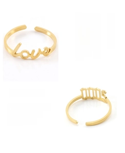 Detail of 18K gold plated stainless steel rings with Love and 2000 engravings