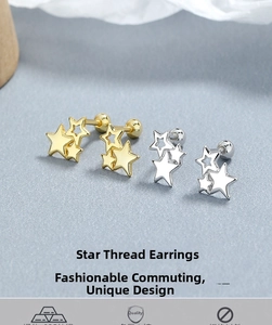 Macro view of 925 sterling silver triple star stud earrings with screw back design