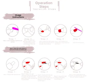 Step-by-step instructional guide for applying and removing almond-shaped press-on nails