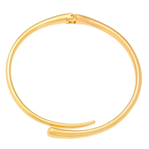 Minimalist polished gold metal open ring choker necklace with mirror finish on white background