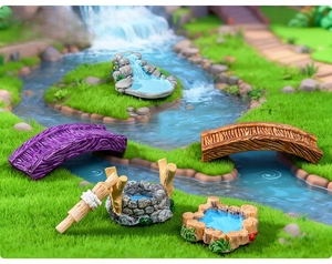 Detailed micro landscape resin bridge and stone well set for succulent garden scenes