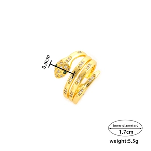 Zircon snake multi-layer gold ring with green eyes showing dimensions and weight