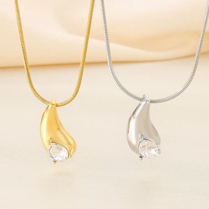 Elegant gold and silver waterdrop necklaces with sparkling zircons on sleek snake chains