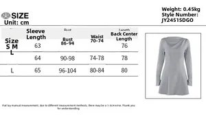 Size chart showing measurements in cm for the slim fit long sleeve mini dress
