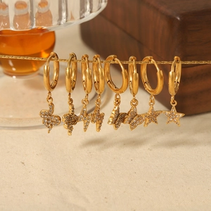 Luxury 18K gold stainless steel earrings set with crystal lightning butterfly and star charms