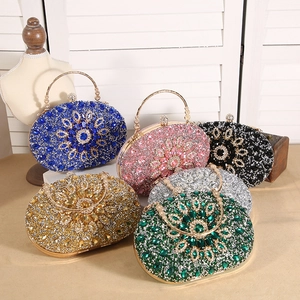Sunflower pattern crystal evening bags in six colors for elegant party and formal dress