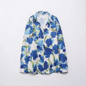 Chemisier Femme Imprimé Fleuri Manches Longues Boutonné Texture Satinée Col Revers Décontracté Élégant Hauts Printemps Automne
