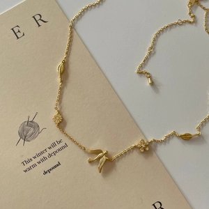 925 Sterling Silver Bird Flower Leaf Necklace 18K Gold Plated Zircon Inlaid Dainty Nature Inspired Pendant For Women