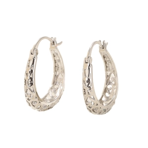 Elegant vintage silver hollow carved geometric oval hoop earrings for women jewelry