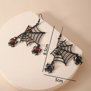 Gothic black spider web earrings with red rhinestones for Halloween party punk style