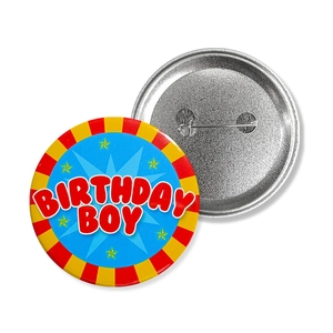 Colorful Birthday Boy tinplate badge with metal pin back for party celebration