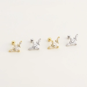 Boucles d'oreilles géométriques en argent S925 avec diamants marquise en or et argent